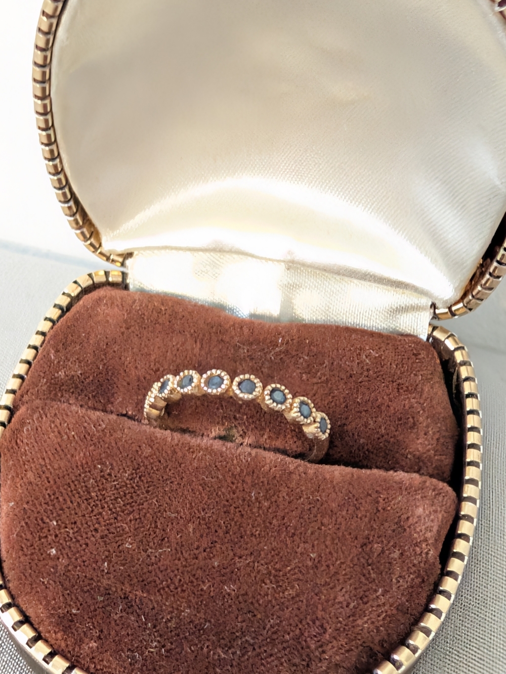 Gold Band Ring with Blue Gem Accents
